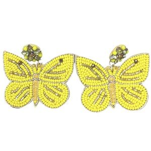 NWT Treasured Jewels Yellow Beaded Butterfly Earrings